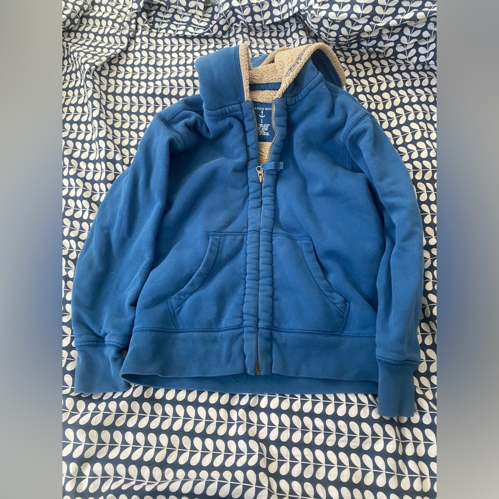 Lands' End Blue Kids Hoodie with Sherpa Lining Size S 8